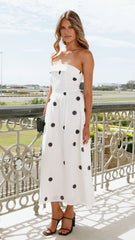 Tahlia Midi Dress - White Polka Print
