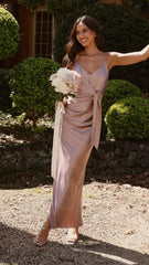 Yasmeen Tie Front  Maxi Dress - Dusty Pink