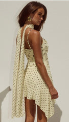 Alora Scoop Neck Mini Dress - Lemon / Choc Polka