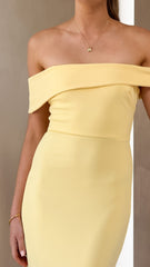 Halen Off Shoulder Midi Dress - Lemon