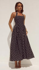 Sammi Halter Midi Dress - Black/White Polka